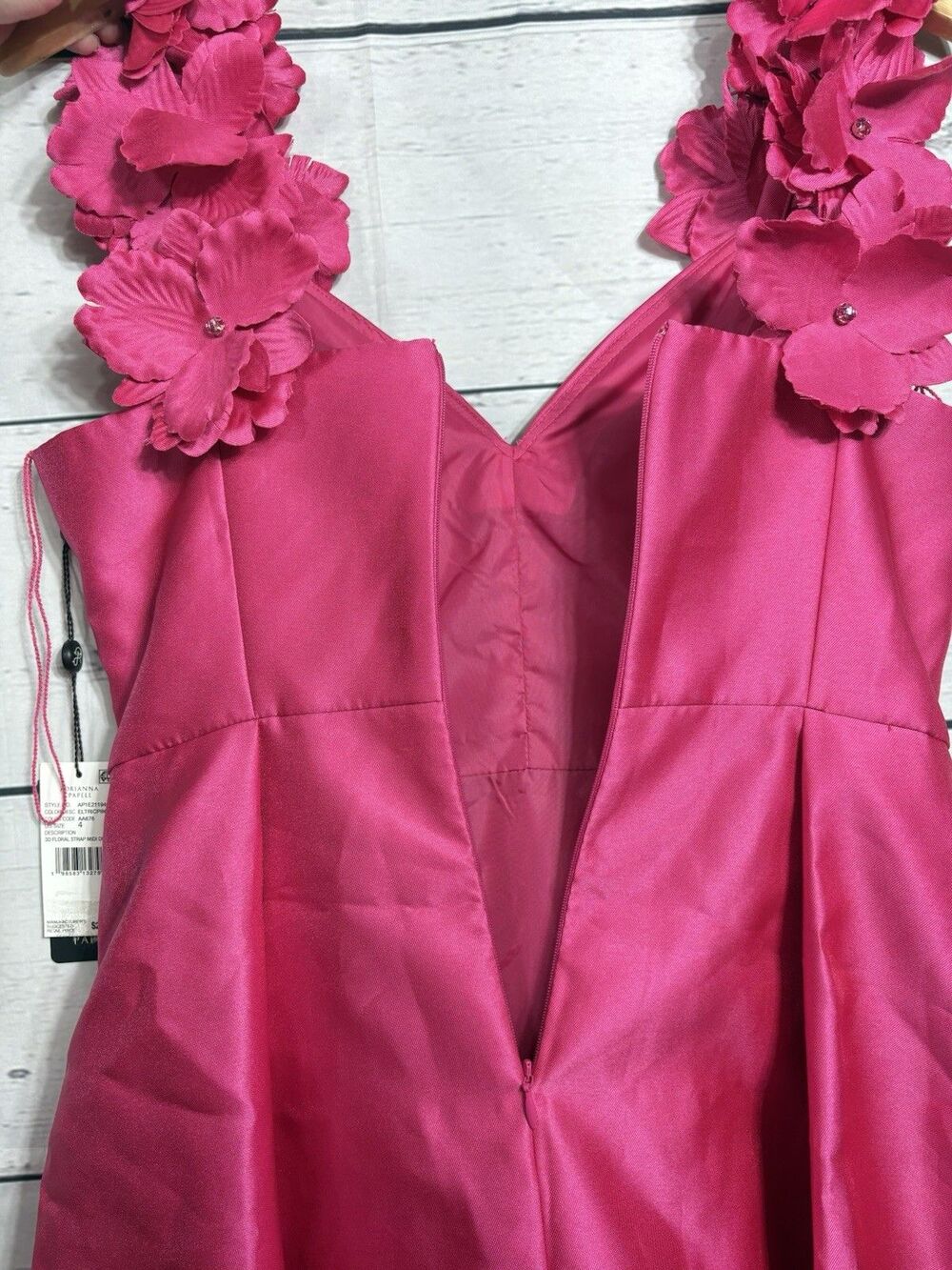 Adrianna Papell NWT Sz 4 3D FLORAL STRAP MIDI DRESS Electric Pink AP1E211949 - Picture 8 of 9